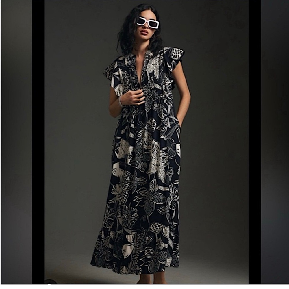 Anthropologie Maeve Cassandra Maxi Dress Ruffle Cotton Floral Boho Size 2x